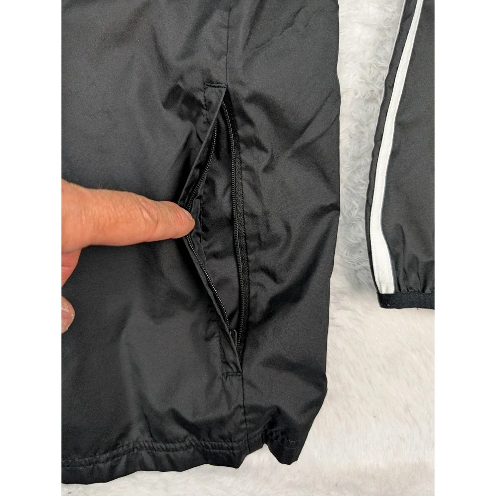 Adidas Three Stripe Hooded Track Jacket Men's L Black/White Full Zip Windbreaker